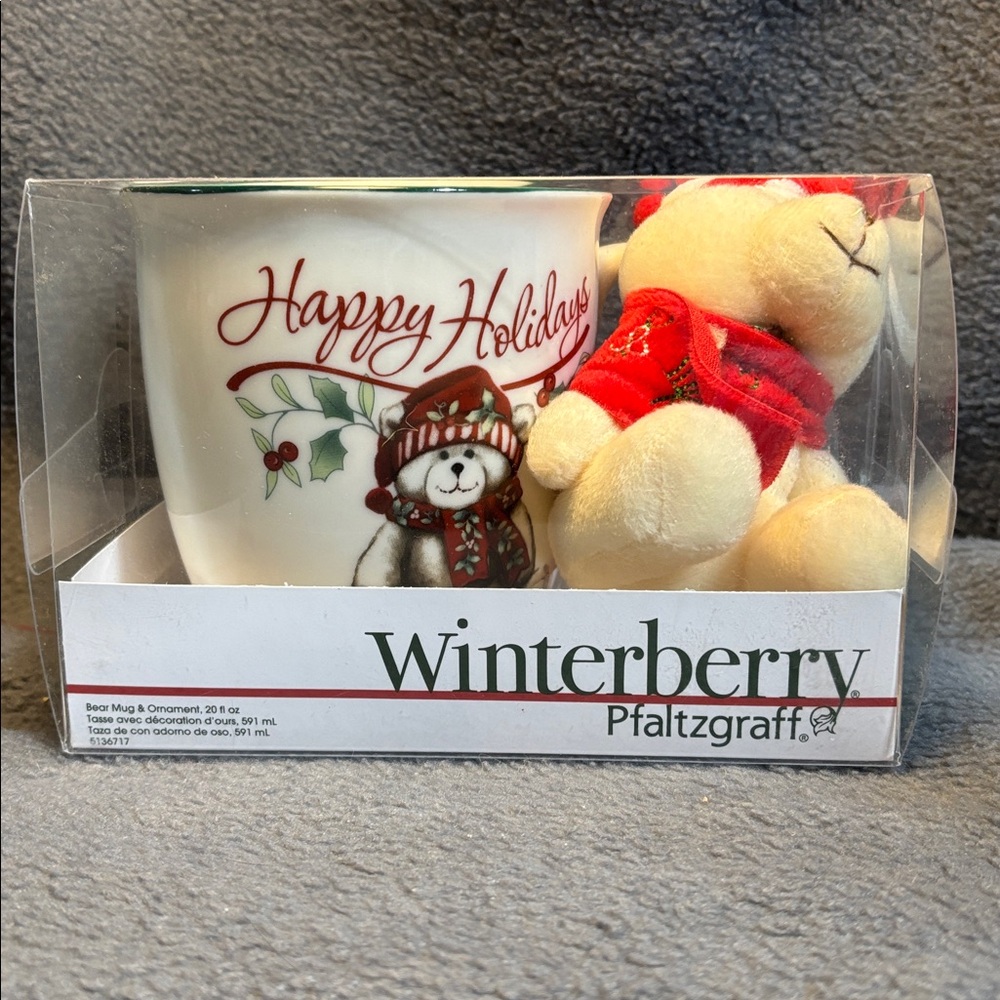 Pfaltzgraff Winterberry Bear Mug & Ornament set. New in box.